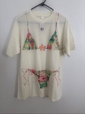 Cream Graphic Bikini-Print Tee